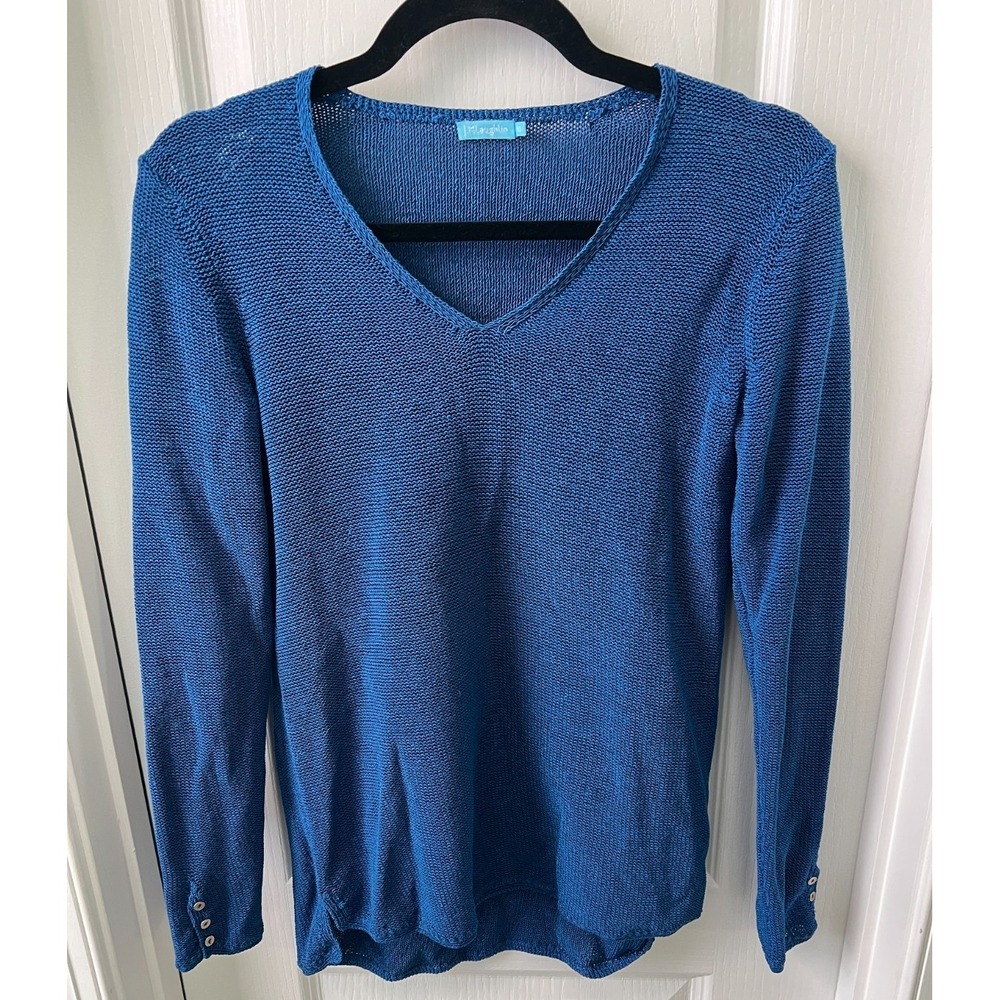 J McLaughlin Blue V Neck Knit Long Sleeve Sweater Top Women Size XS